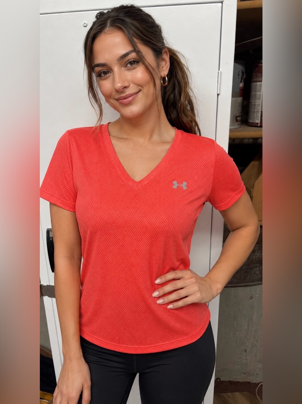 Under Armour Women’s V-Neck Athletic Tee - Coral SizeM